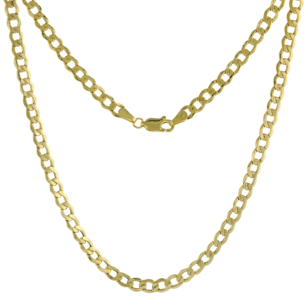 Hollow 10k Yellow Gold 4.5mm Cuban Link Curb Chain Necklace for Men &amp; Women 18-30 inch