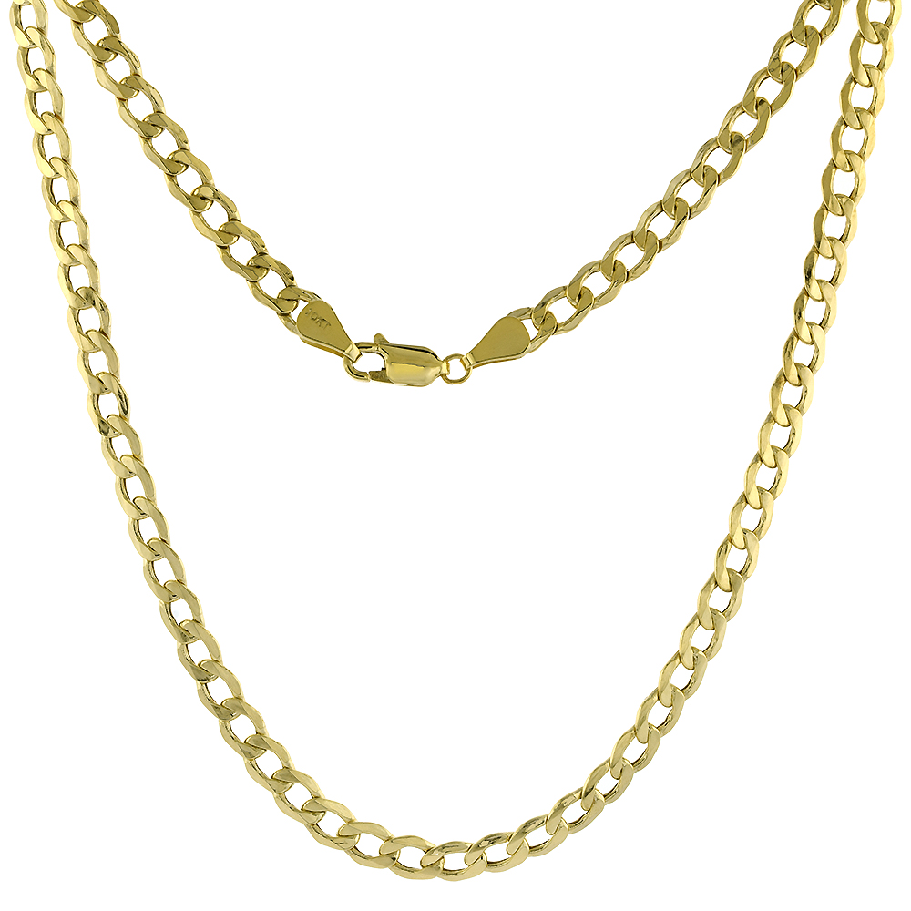 Hollow 10k Yellow Gold 5mm Cuban Link Curb Chain Necklace for Men &amp; Women 18-30 inch