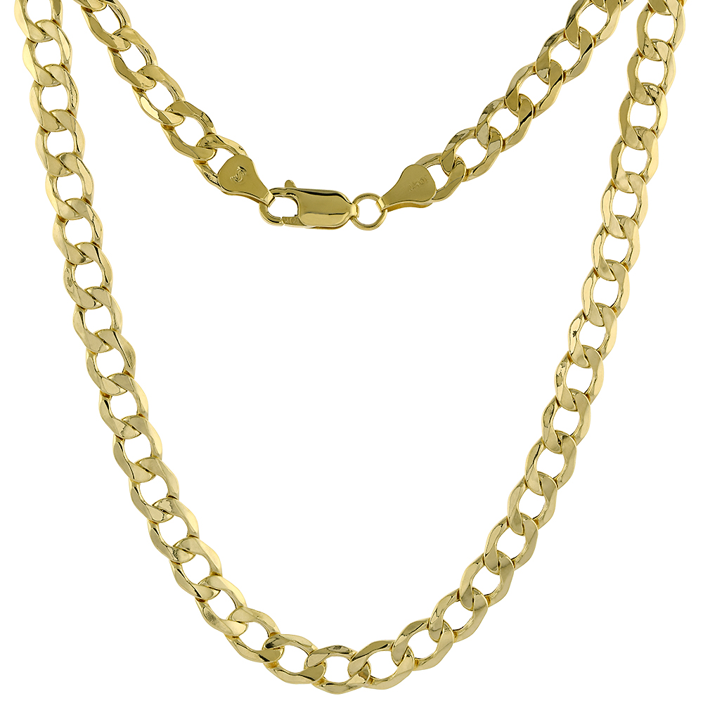 Hollow 10k Yellow Gold 7mm Cuban Link Curb Chain Necklace for Men & Women 20-30 inch