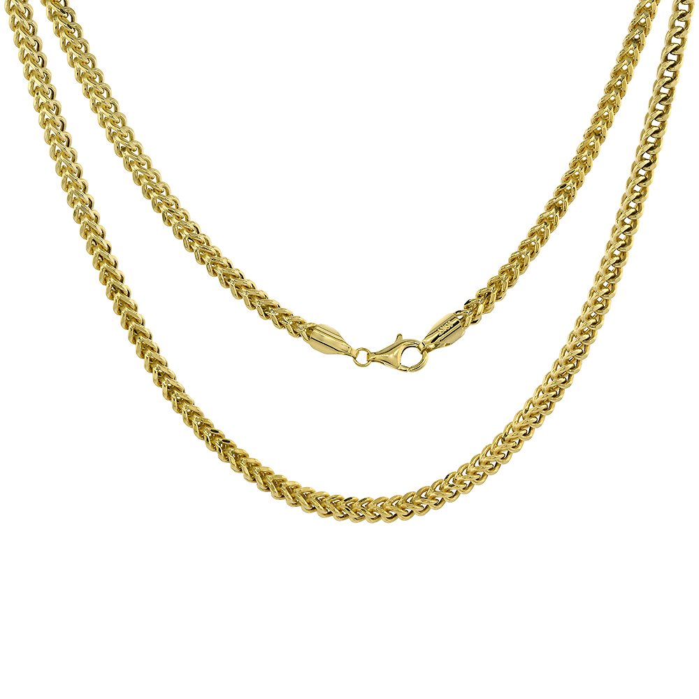 4mm Hollow 10k Yellow Gold Franco Chain Necklace for Men &amp; Women Nickel Free, 22-30 inch