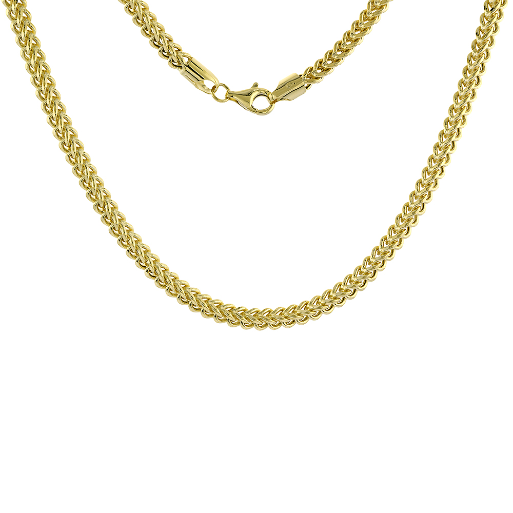 4.5mm Hollow 10k Yellow Gold Franco Chain Necklace for Men & Women Nickel Free, 24-30 inch