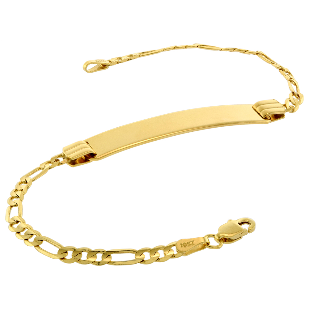 Real 10k Gold 7mm ID Bracelets for Women with 3mm Figaro Link Chain Solid Engravable