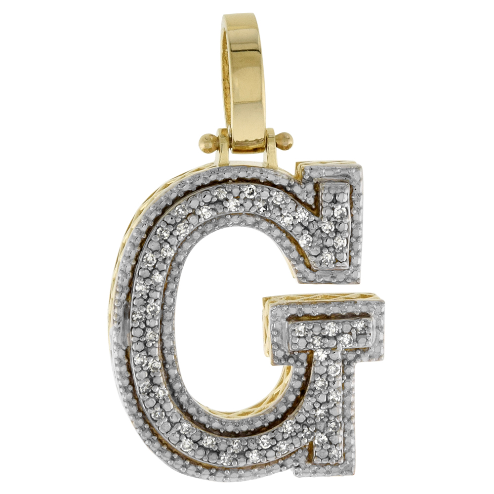 GENUINE 10K YELLOW GOLD DIAMOND BLOCK INITIAL PENDANT G FOR MEN 0.21 CT. 7/8 INCH (22MM) TALL