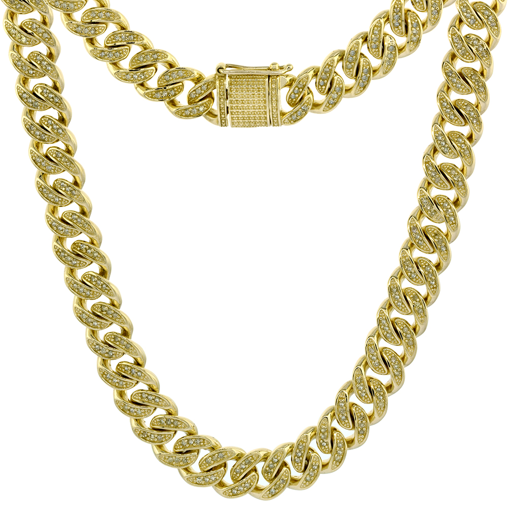 10k Solid Yellow Gold 8.5mm Diamond Miami Cuban Chain Necklace Nickel Free 26 - 28.5 inch long
