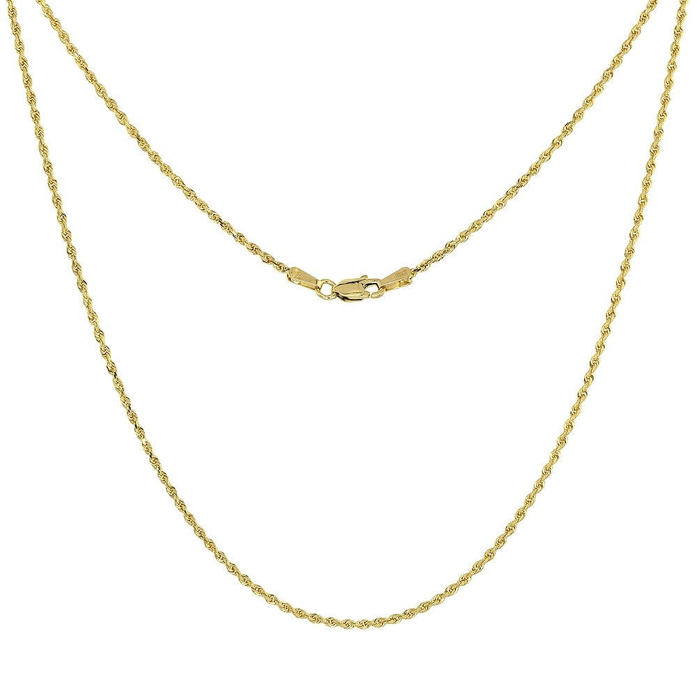 SOLID YELLOW 10K GOLD 1.5MM DIAMOND CUT ROPE CHAIN NECKLACES AND BRACELETS FOR MEN & WOMEN 7-26 INCH