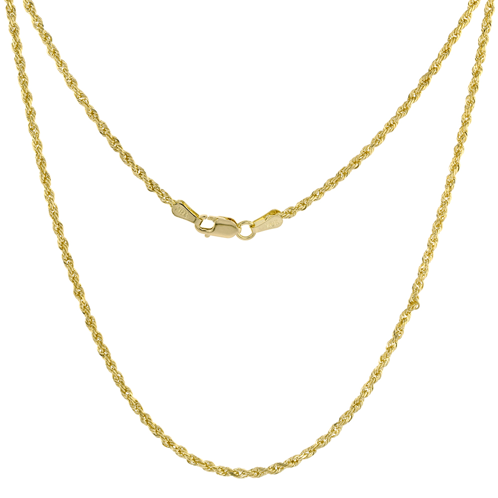 Solid Yellow 10K Gold 1.8mm Diamond Cut Rope Chain Necklaces and Bracelets for Men &amp; Women 7-26 inch