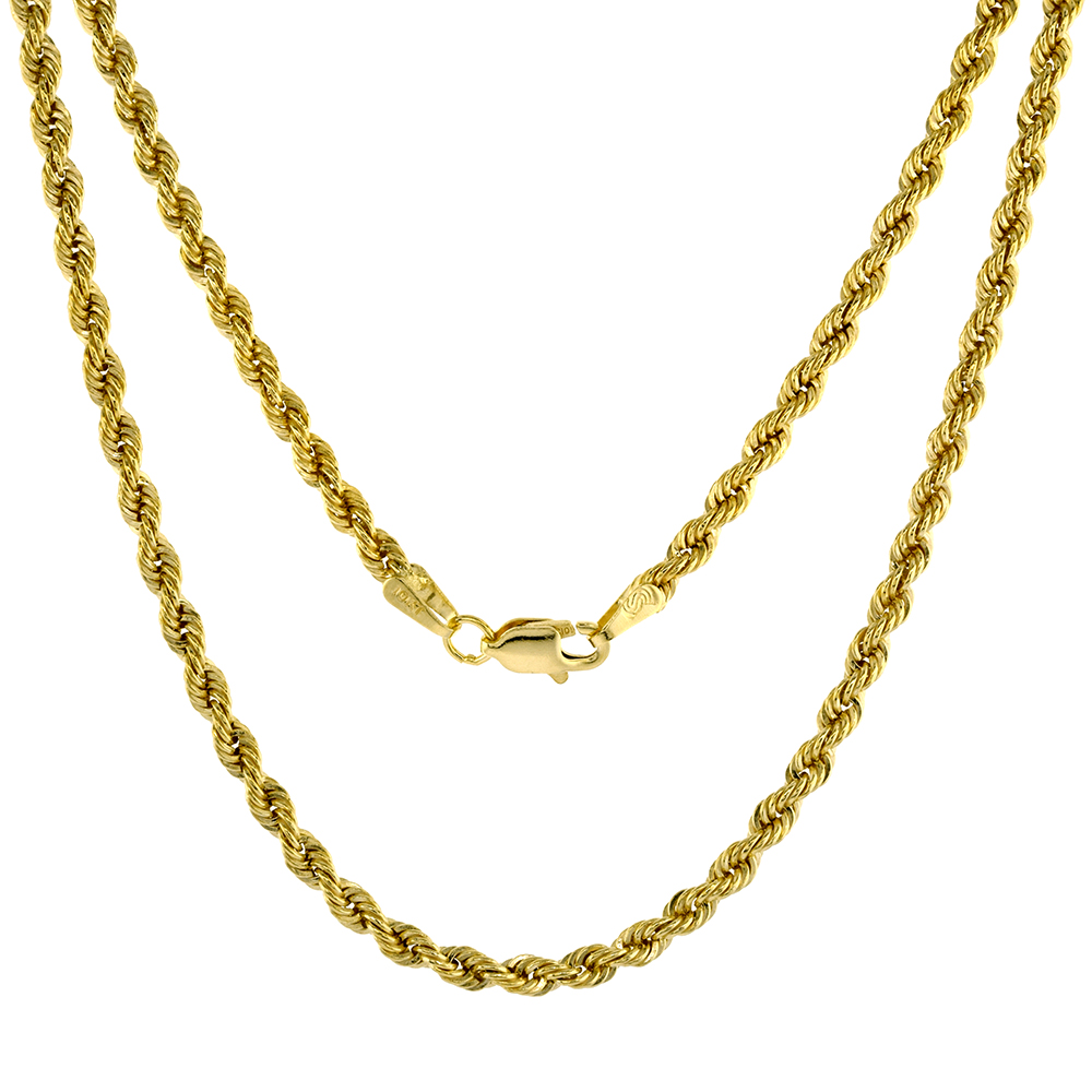 Solid Yellow 10K Gold 2mm Diamond Cut Rope Chain Necklaces and Bracelets for Men &amp; Women 7-30 inch