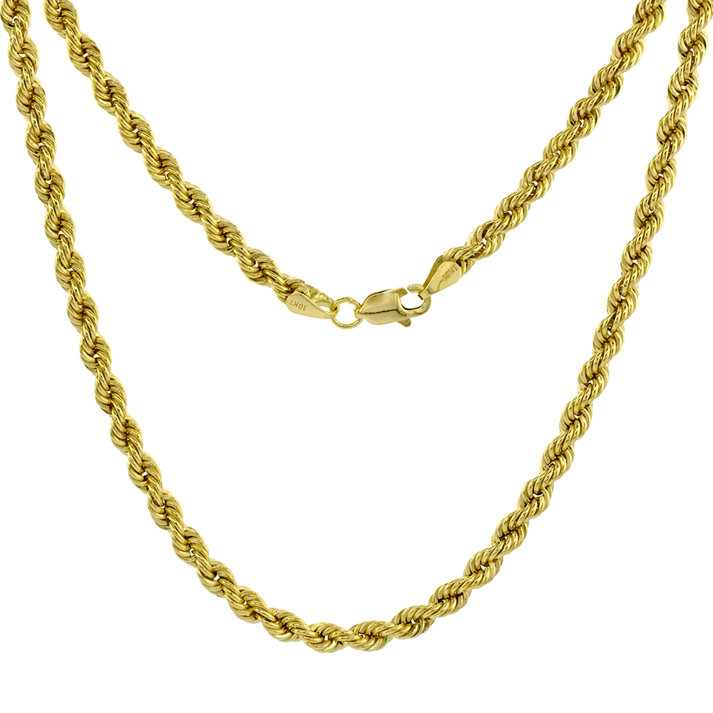 SOLID YELLOW 10K GOLD 2.5MM DIAMOND CUT ROPE CHAIN NECKLACES AND BRACELETS FOR MEN & WOMEN 7-26 INCH