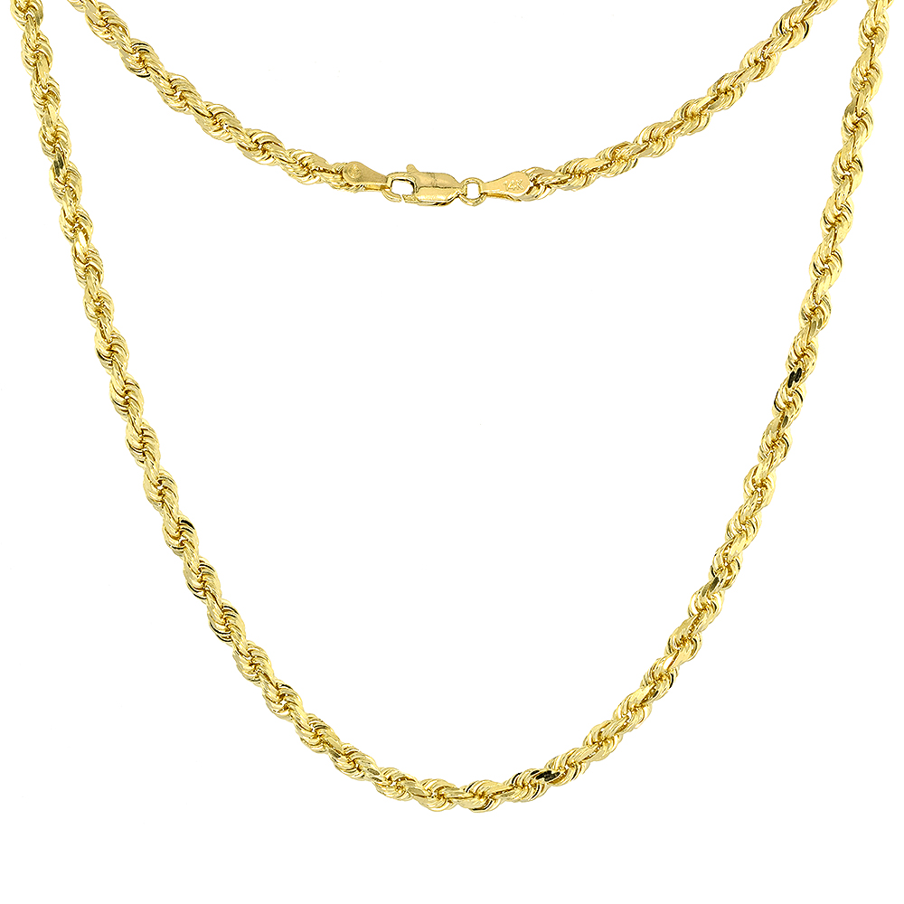 Solid Yellow 10K Gold 4mm Diamond Cut Rope Chain Necklaces and Bracelets for Men &amp; Women 7-30 inch