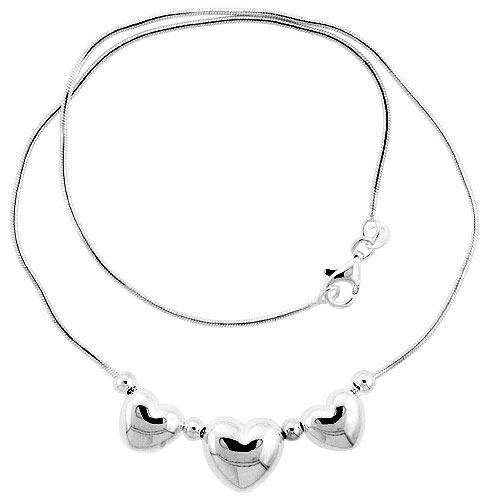 STERLING SILVER NECKLACE / BRACELET WITH 3 HEART SLIDES
