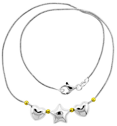 STERLING SILVER NECKLACE / BRACELET WITH 2 HEARTS STAR SLIDE