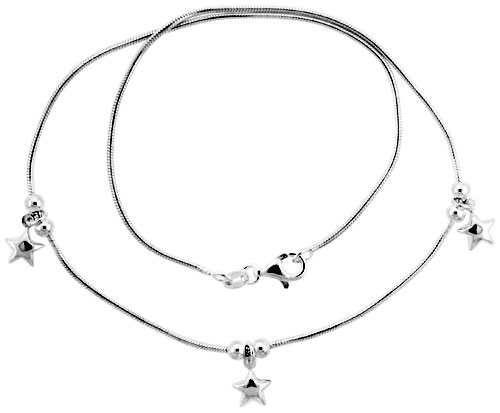 STERLING SILVER NECKLACE / BRACELET WITH THREE 1/4" STAR PENDANTS