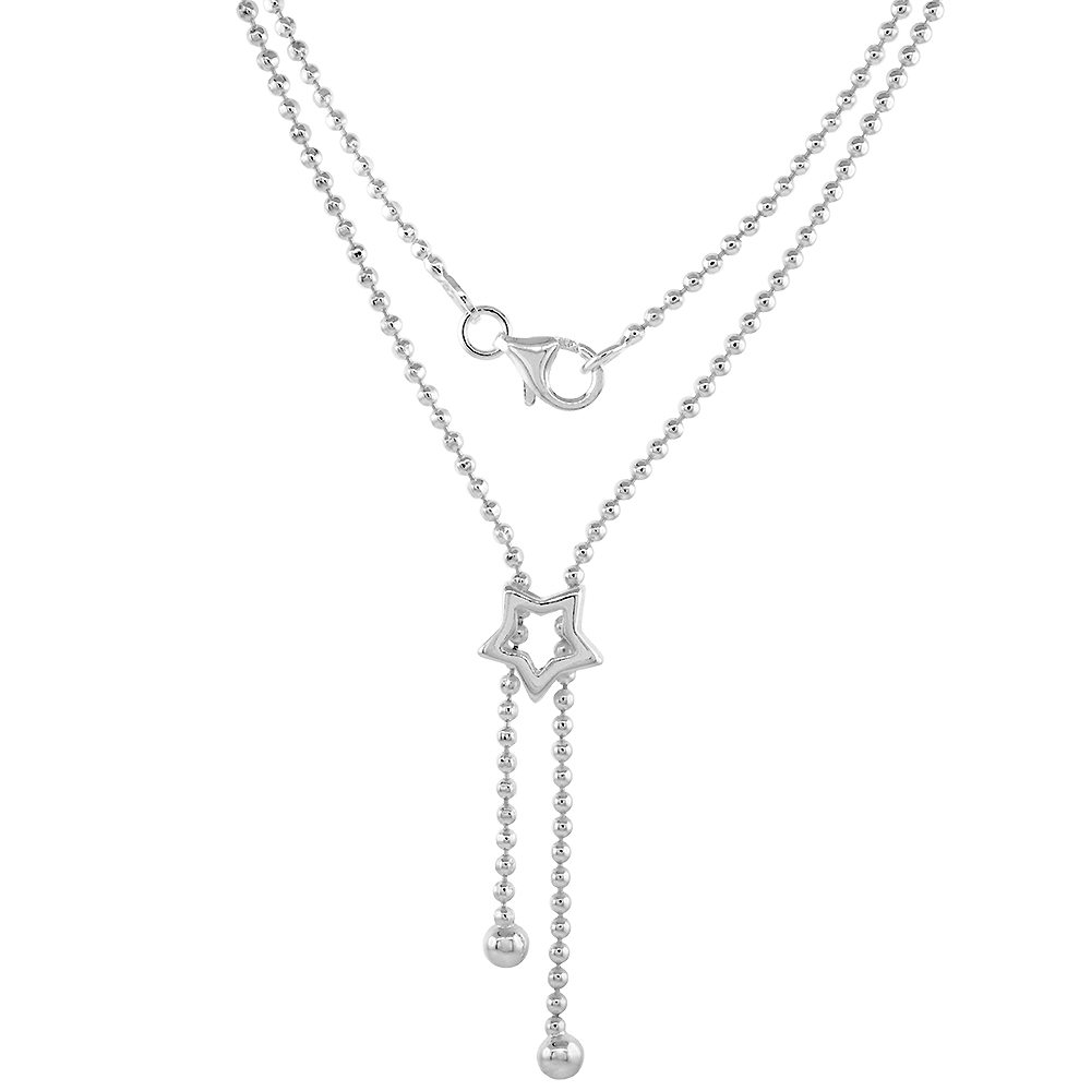 STERLING SILVER LARIAT NECKLACE / BRACELET WITH STAR CHARM, SIZES 7 & 17 INCH