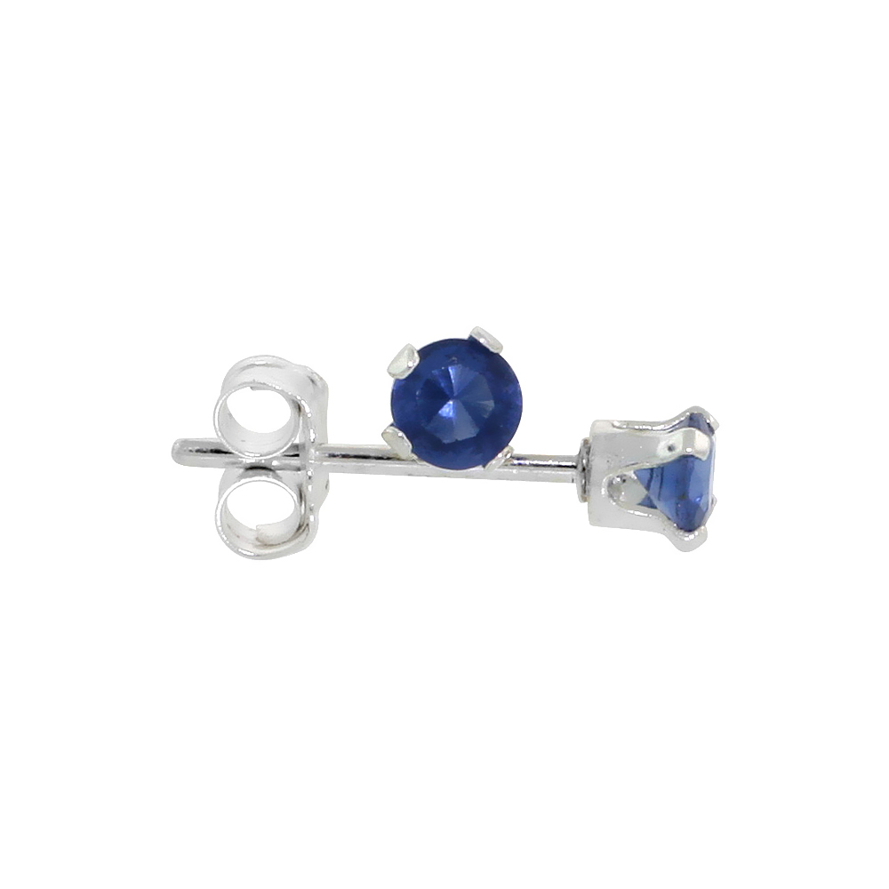 STERLING SILVER CUBIC ZIRCONIA SAPPHIRE EARRINGS STUDS 3 MM NAVY COLOR 1/4 CARAT/PAIR