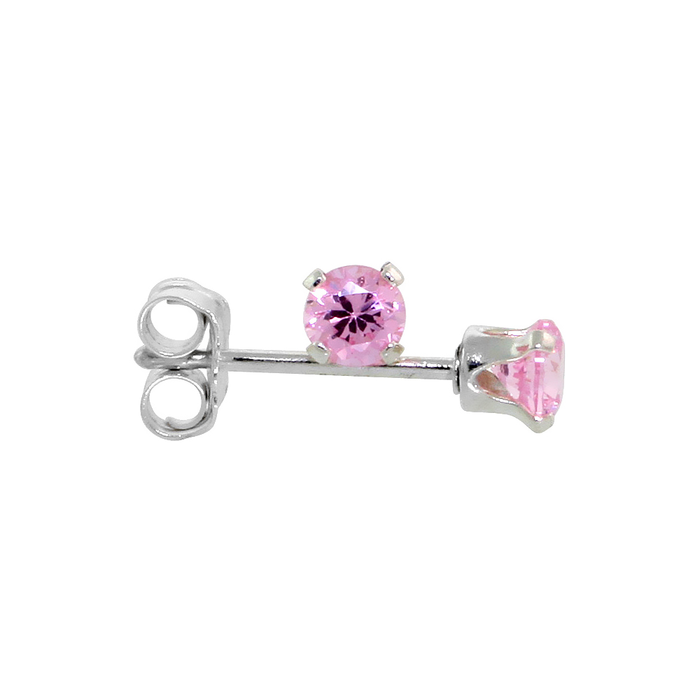 STERLING SILVER CUBIC ZIRCONIA PINK ZIRCON EARRINGS STUDS 3 MM PINK COLOR 1/4 CARAT/PAIR