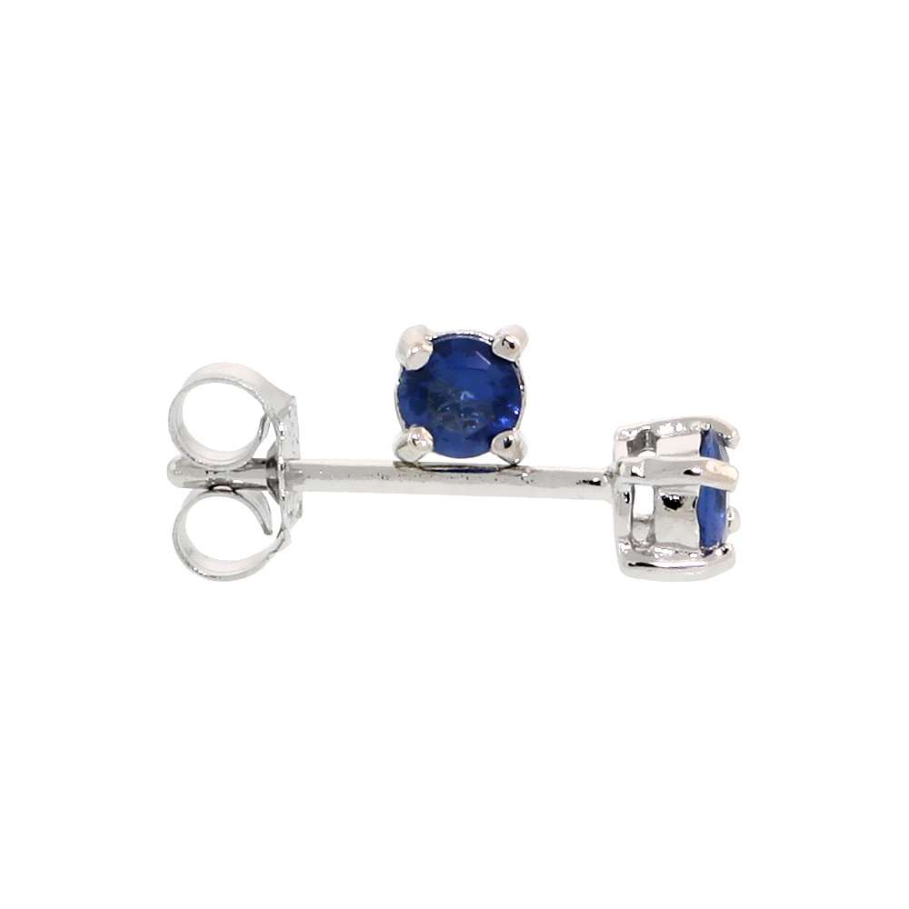 Sterling Silver CZ Sapphire Earrings Studs Navy Color 3 mm Platinum Coated Basket Setting 1/5 carat/pr