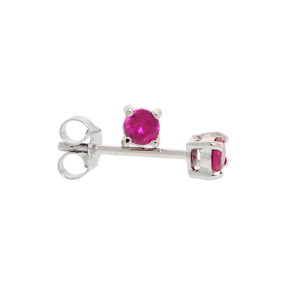 STERLING SILVER CZ RUBY EARRINGS STUDS RED COLOR 3 MM PLATINUM COATED BASKET SETTING 1/5 CARAT/PR