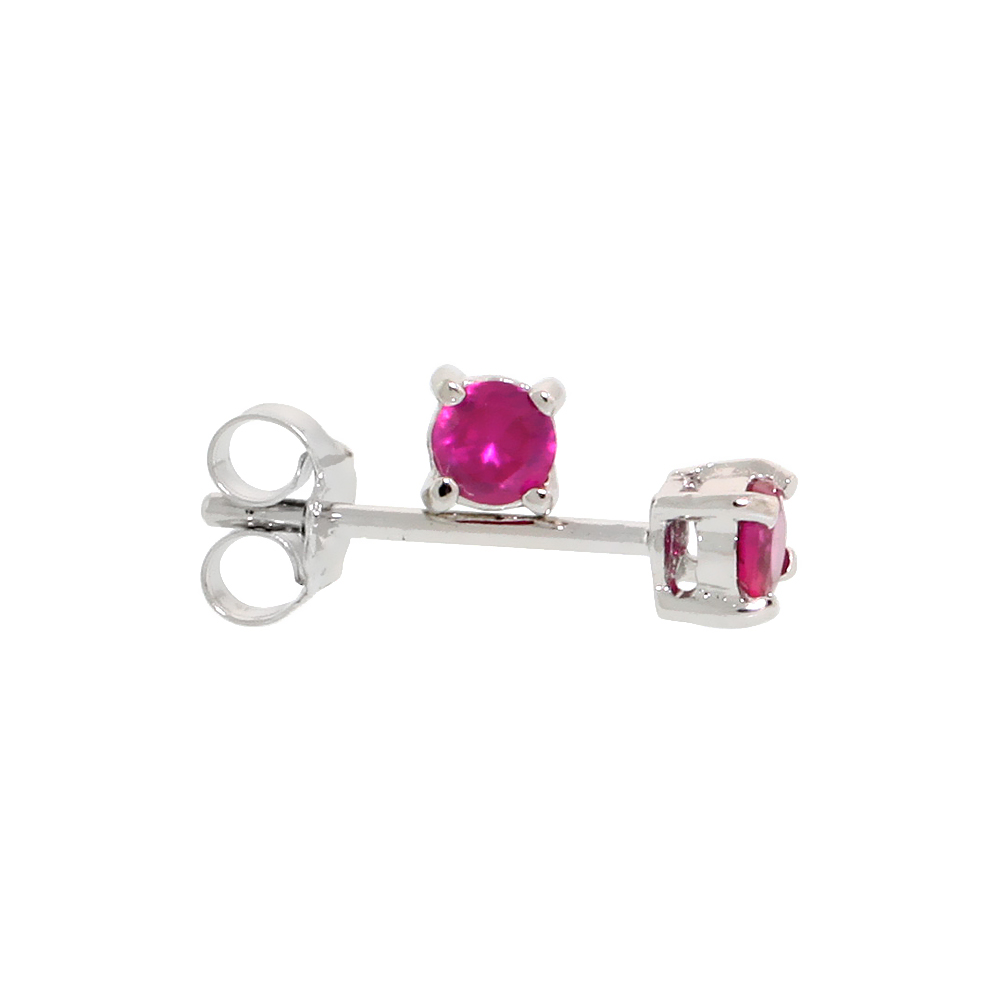 Sterling Silver CZ Ruby Earrings Studs Red Color 3 mm Platinum Coated Basket Setting 1/5 carat/pr