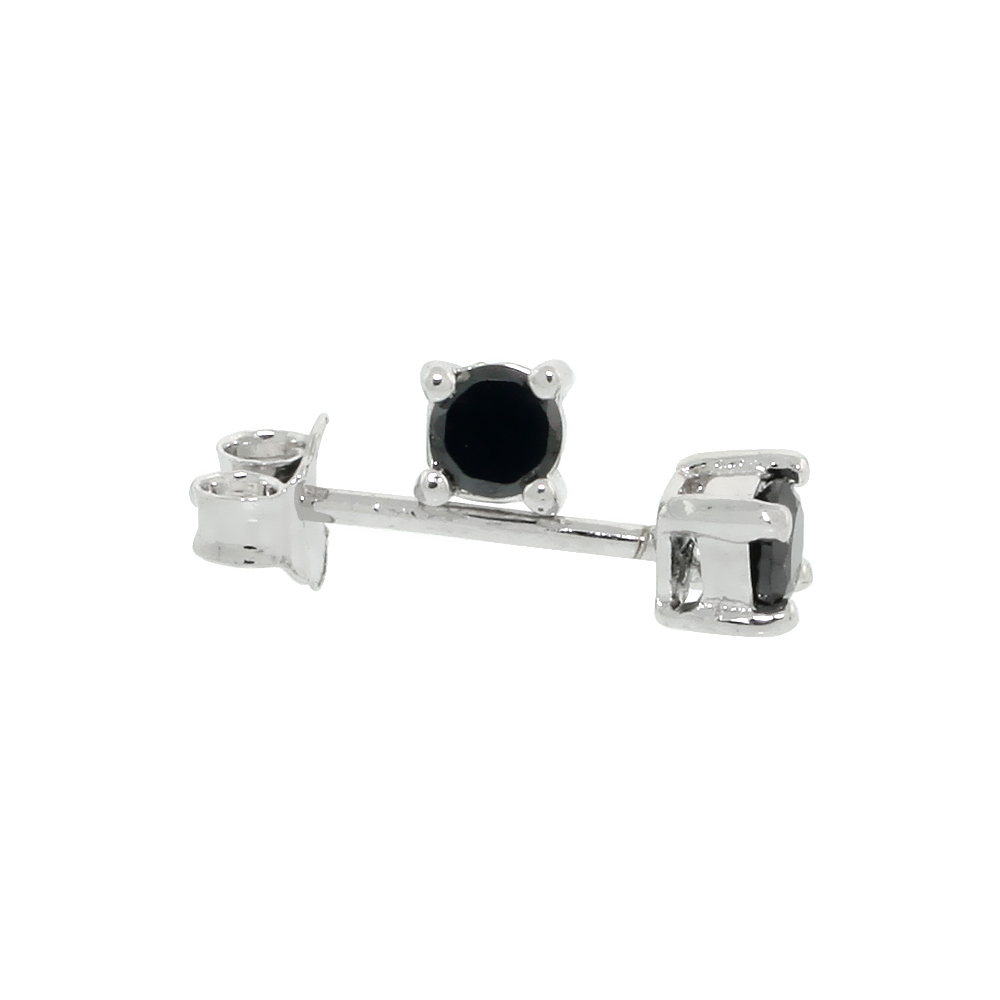 STERLING SILVER CZ BLACK EARRINGS STUDS BLACK COLOR 3 MM PLATINUM COATED BASKET SETTING 1/5 CARAT/PR