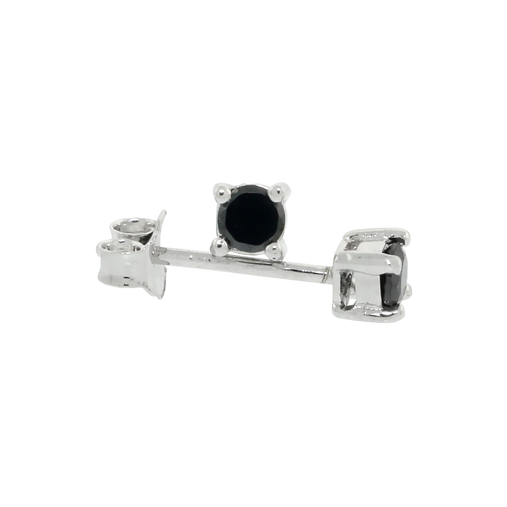 Sterling Silver CZ Black Earrings Studs Black Color 3 mm Platinum Coated Basket Setting 1/5 carat/pr