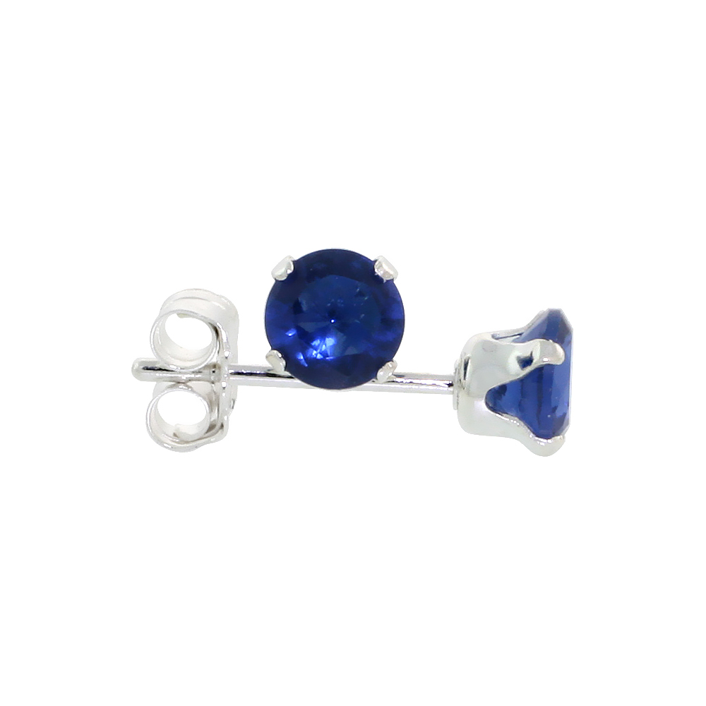 STERLING SILVER CUBIC ZIRCONIA SAPPHIRE EARRINGS STUDS 4 MM NAVY COLOR 1/4 CARAT/PAIR