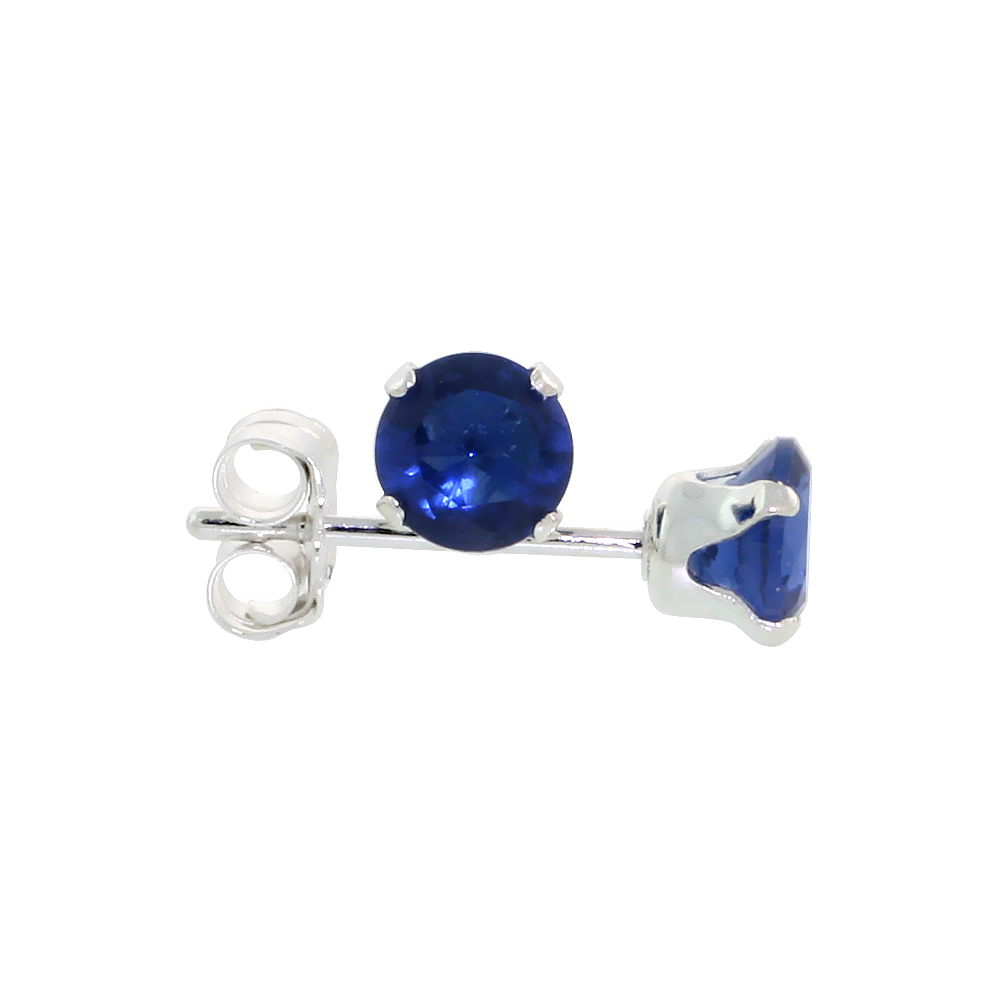 Sterling Silver Cubic Zirconia Sapphire Earrings Studs 4 mm Navy Color 1/4 carat/pair