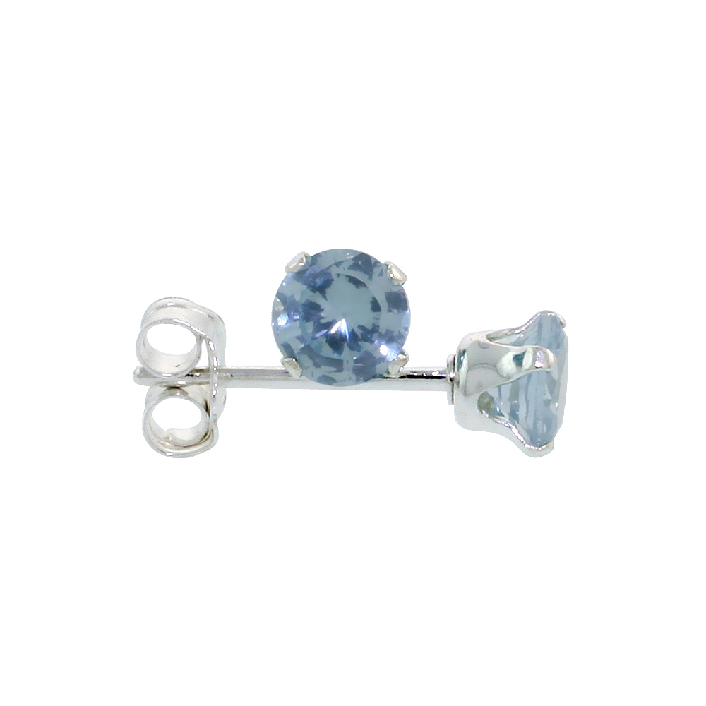 STERLING SILVER BRILLIANT CUT CUBIC ZIRCONIA STUD EARRINGS 4 MM TOPAZ BLUE COLOR 1/4 CTTW