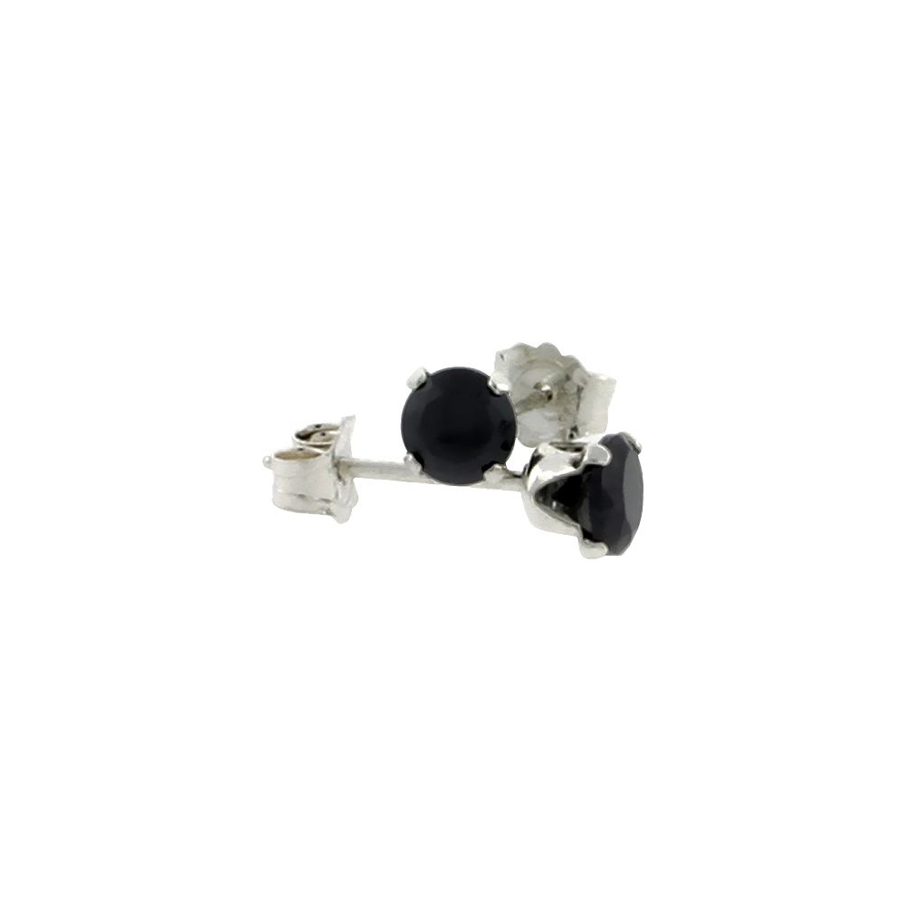 STERLING SILVER CUBIC ZIRCONIA BLACK EARRINGS STUDS 4 MM BLACK 1/4 CARAT/PAIR