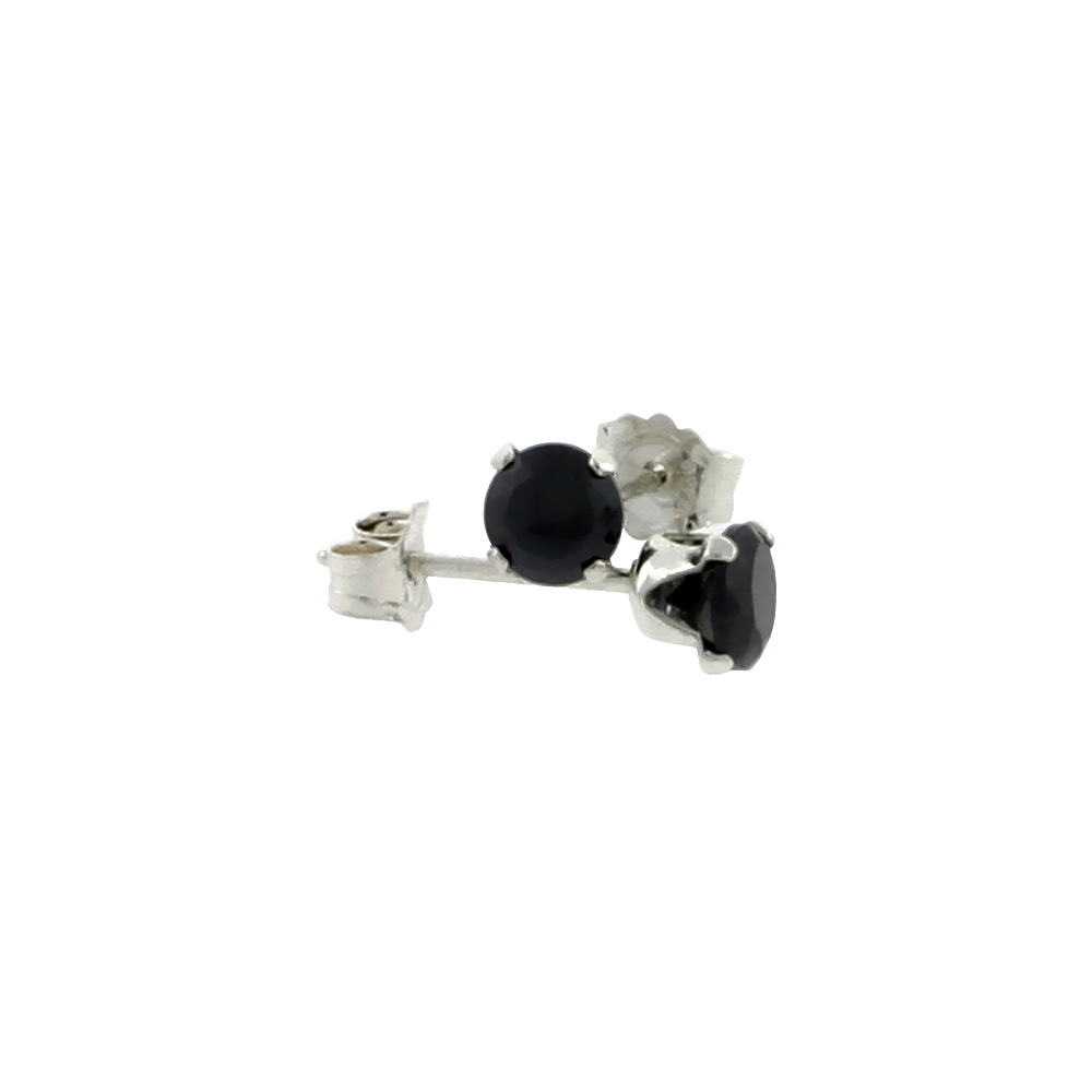 Sterling Silver Cubic Zirconia Black Earrings Studs 4 mm Black 1/4 carat/pair