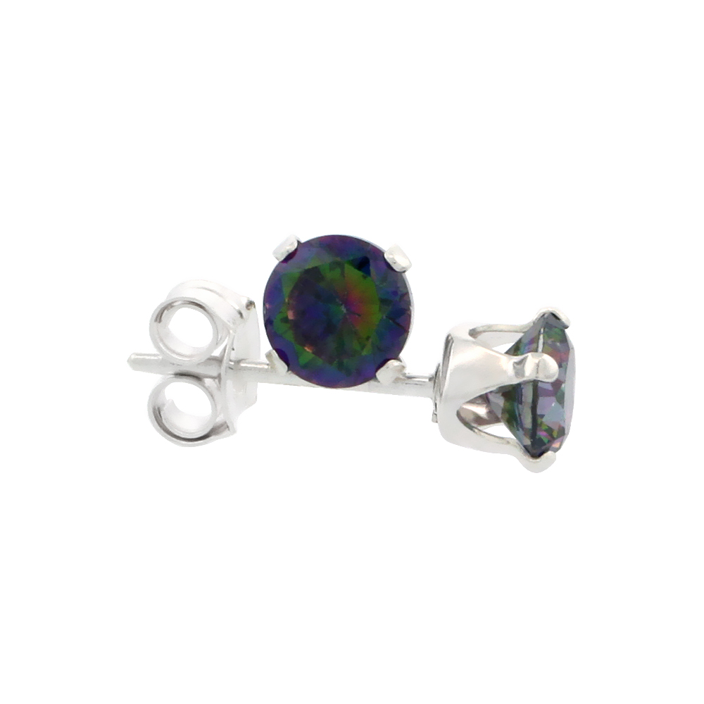STERLING SILVER CUBIC ZIRCONIA MYSTIC TOPAZ EARRINGS STUDS MULTI COLOR 1/4 CARAT/PAIR