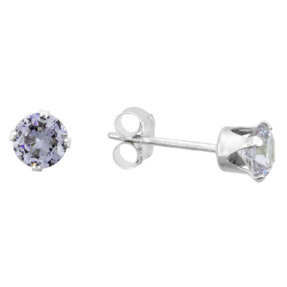 STERLING SILVER CUBIC ZIRCONIA LAVENDER EARRINGS STUDS VIOLET 1/4 CARAT/PAIR