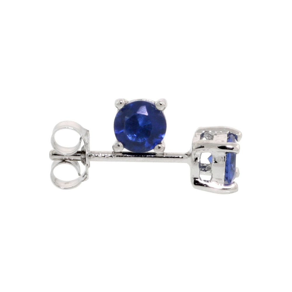 Sterling Silver CZ Sapphire Earrings Studs Navy Color 4 mm Platinum Coated Basket Setting 0.5 carats/pr
