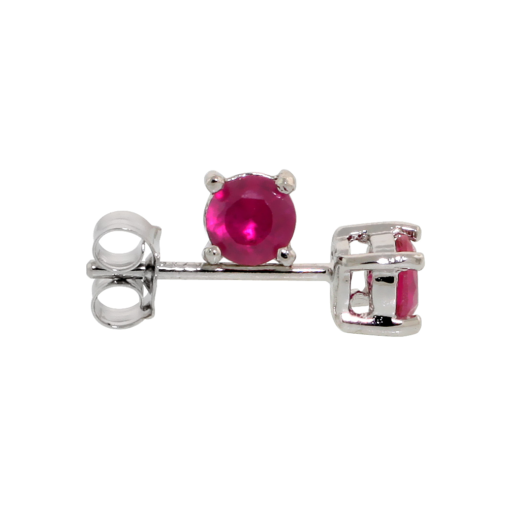 STERLING SILVER CZ RUBY EARRINGS STUDS RED COLOR 4 MM PLATINUM COATED BASKET SETTING 0.5 CARATS/PR