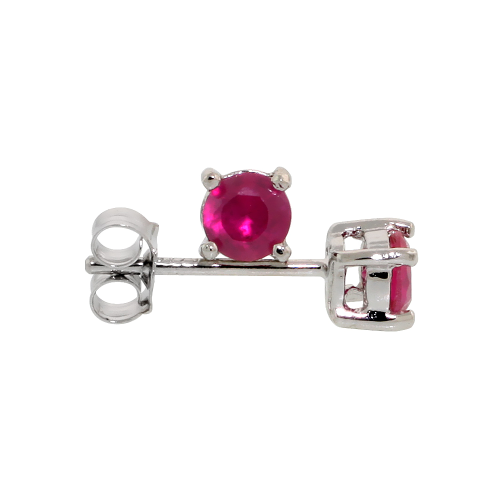 Sterling Silver CZ Ruby Earrings Studs Red Color 4 mm Platinum Coated Basket Setting 0.5 carats/pr