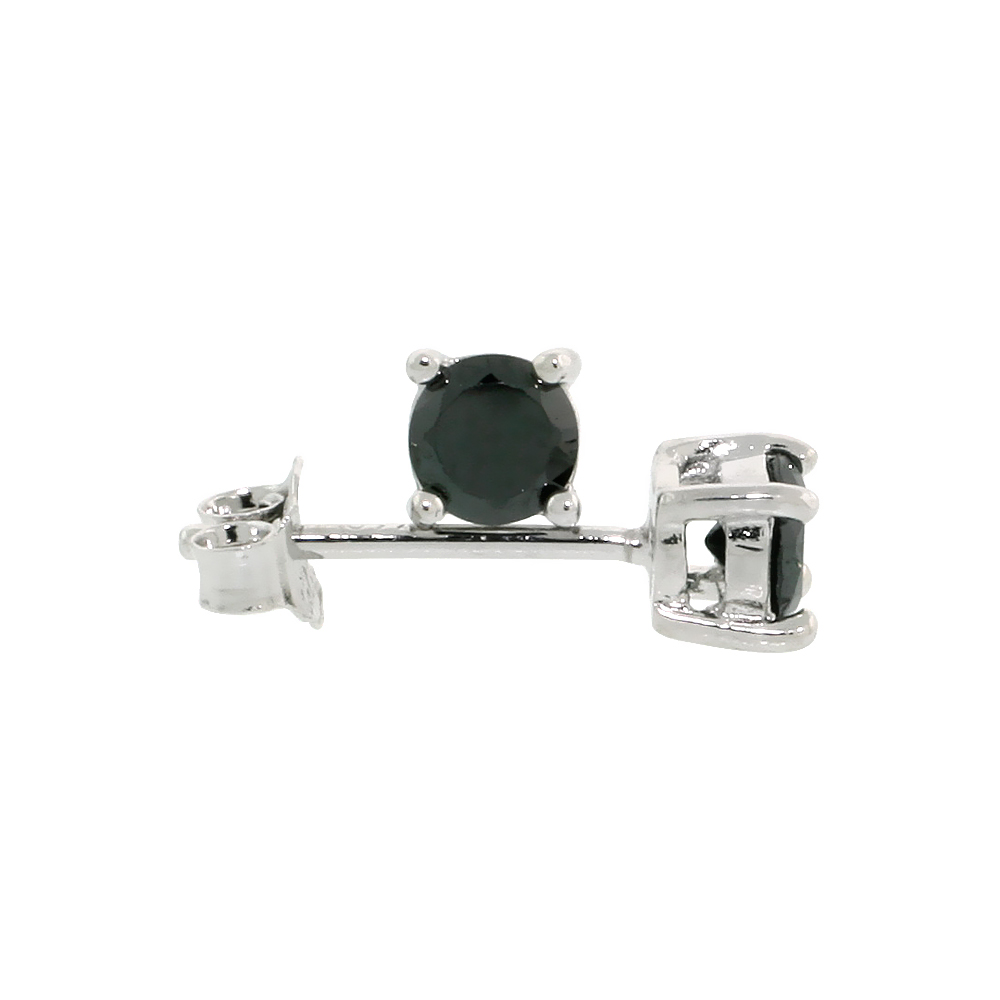 STERLING SILVER CZ BLACK EARRINGS STUDS BLACK COLOR 4 MM PLATINUM COATED BASKET SETTING 0.5 CARATS/PR