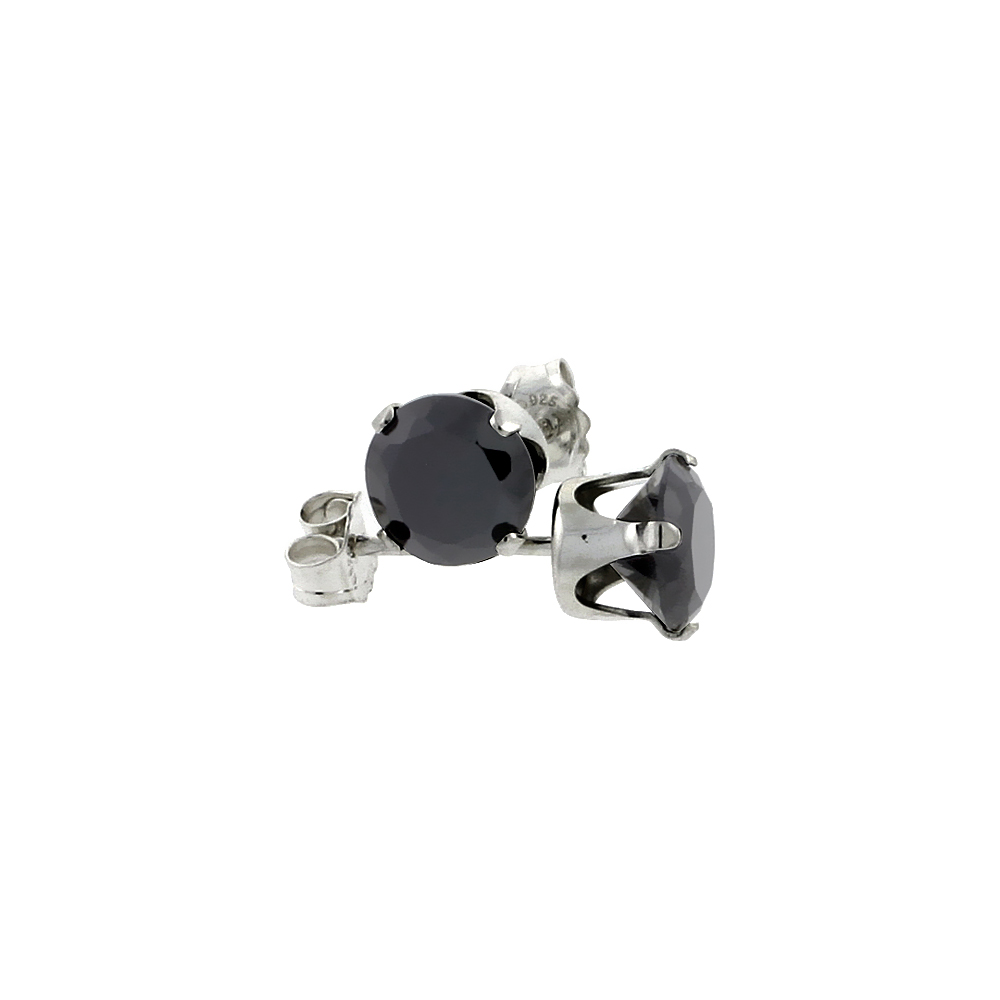 Sterling Silver Cubic Zirconia Black Earrings Studs 5 mm Black 1 carat/pair