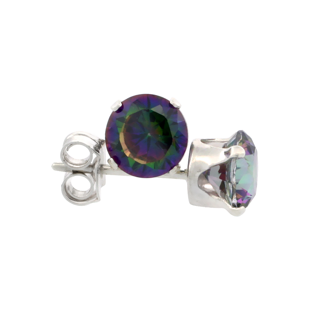 STERLING SILVER CUBIC ZIRCONIA MYSTIC TOPAZ EARRINGS STUDS MULTI COLOR 1 CARAT/PAIR