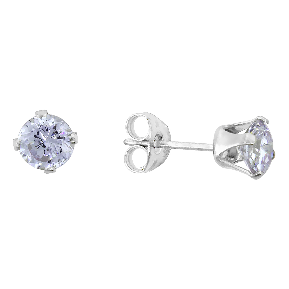 STERLING SILVER CUBIC ZIRCONIA LAVENDER EARRINGS STUDS VIOLET 1 CARAT/PAIR