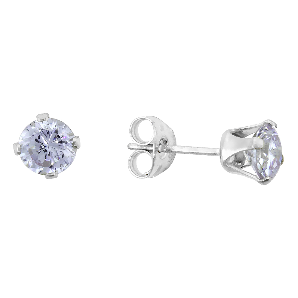 Sterling Silver Cubic Zirconia Lavender Earrings Studs Violet 1 carat/pair