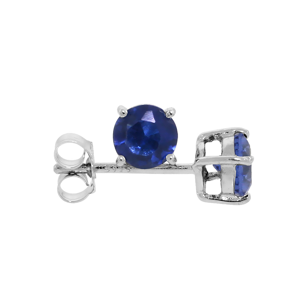 Sterling Silver CZ Sapphire Earrings Studs Navy Color 5 mm Platinum Coated Basket Setting 1 carat/pr