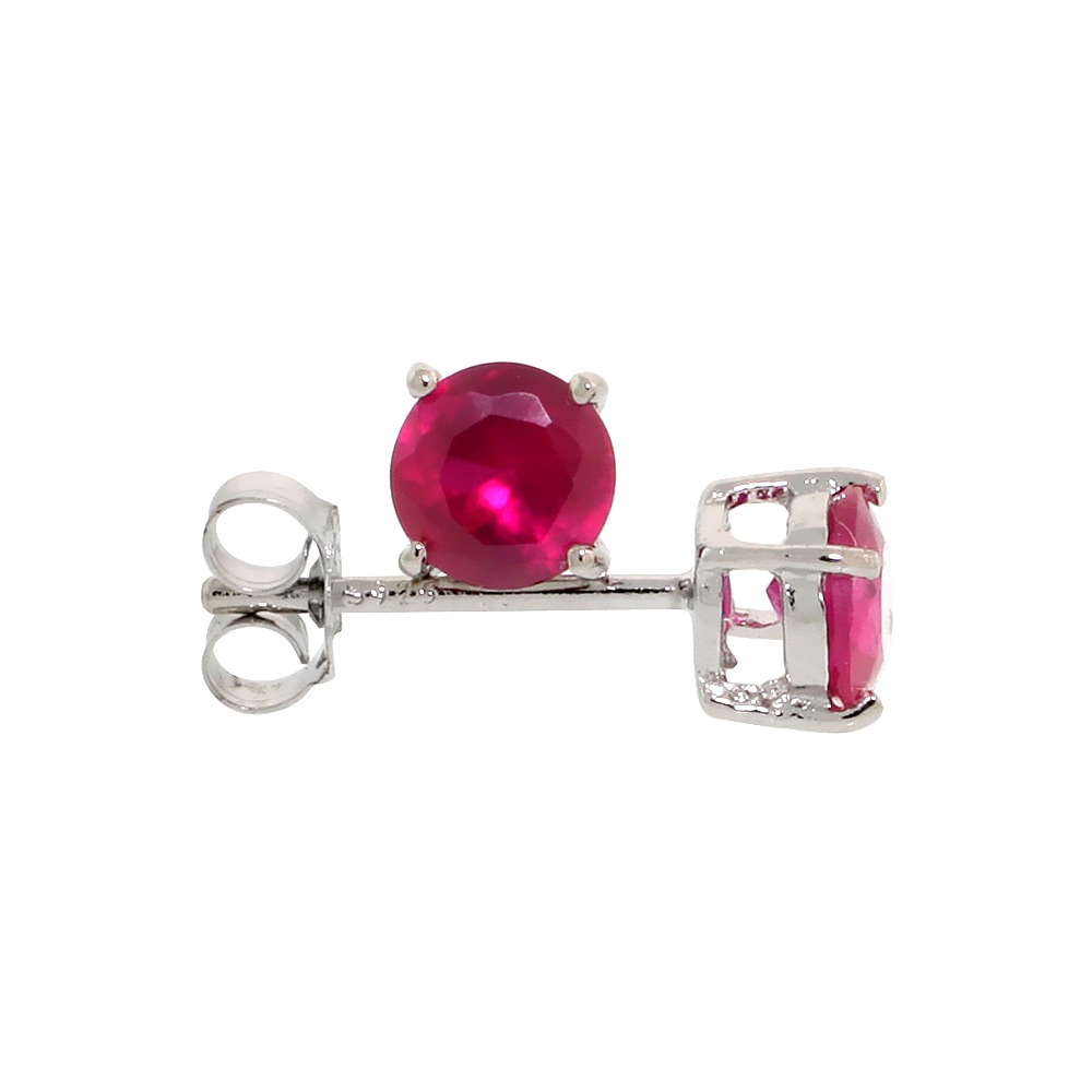 STERLING SILVER CZ RUBY EARRINGS STUDS RED COLOR 5 MM PLATINUM COATED BASKET SETTING 1 CARAT/PR