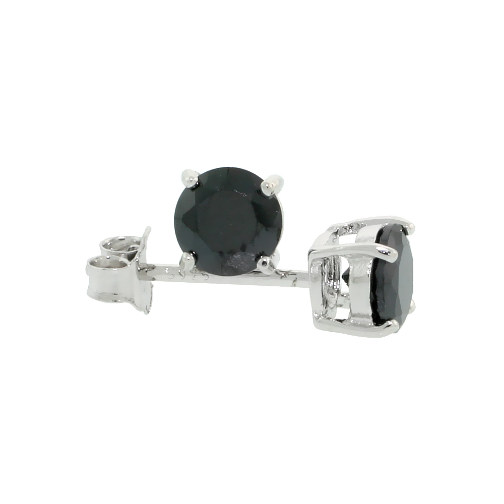 STERLING SILVER CZ BLACK EARRINGS STUDS BLACK COLOR 5 MM PLATINUM COATED BASKET SETTING 1 CARAT/PR