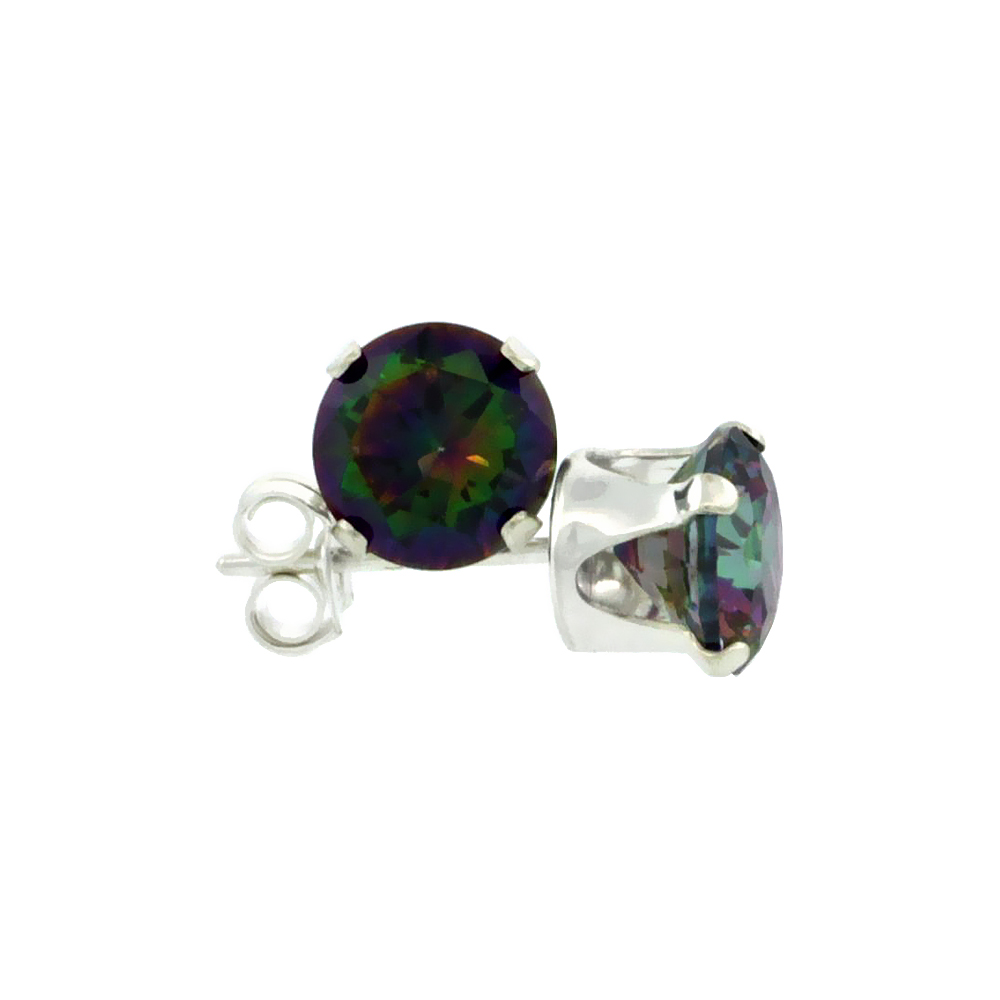 STERLING SILVER CUBIC ZIRCONIA MYSTIC TOPAZ EARRINGS STUDS MULTI COLOR 1 CARAT/PAIR