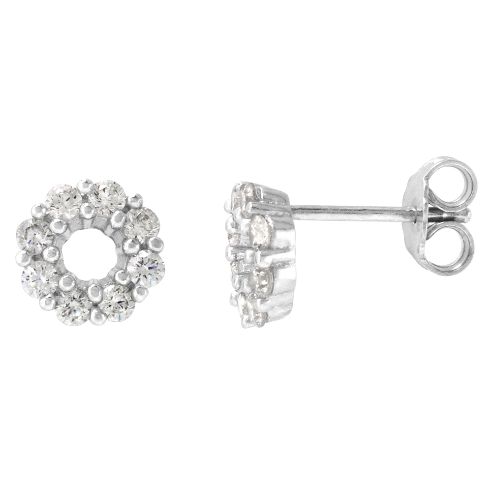 TINY 8MM STERLING SILVER CUBIC ZIRCONIA CIRCLE STUD EARRINGS 5/16 INCH WIDE