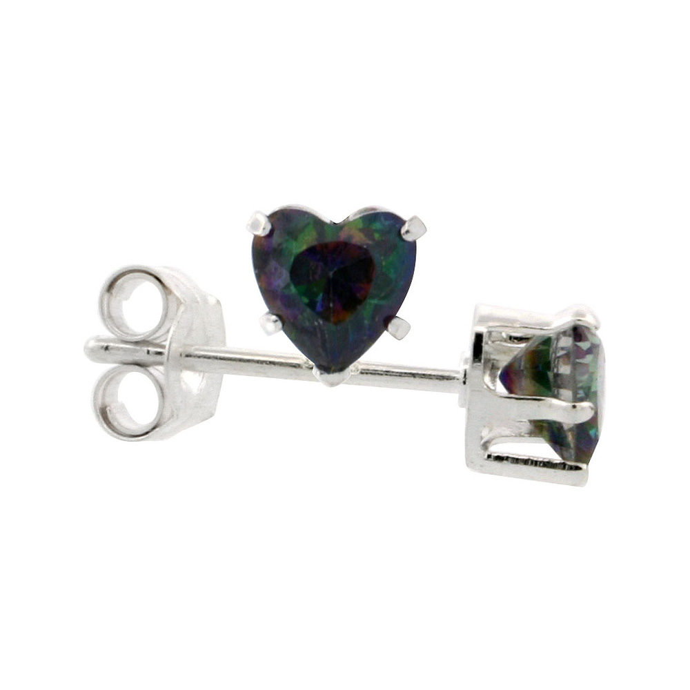 STERLING SILVER CUBIC ZIRCONIA HEART MYSTIC TOPAZ EARRINGS STUDS 4 MM MULTI COLOR 0.5 CARATS/PAIR