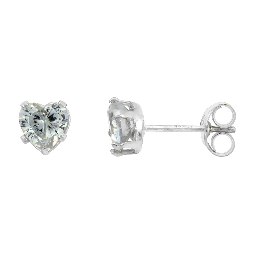 STERLING SILVER CUBIC ZIRCONIA HEART LAVENDER EARRINGS STUDS 5 MM MULTI COLOR 1 CARAT/PAIR