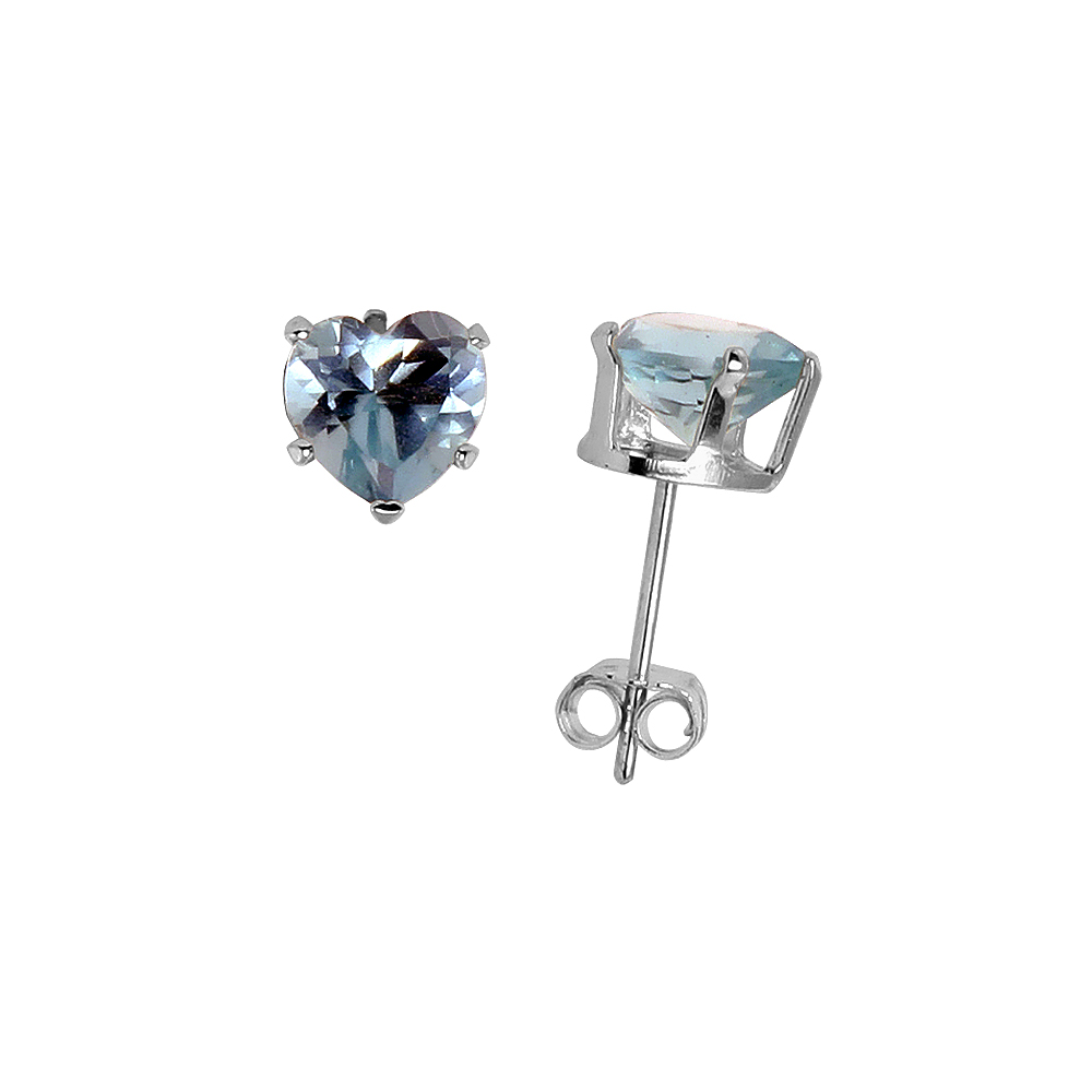 STERLING SILVER CUBIC ZIRCONIA HEART BLUE TOPAZ EARRINGS STUDS 6 MM 1.5 CARATS/PAIR