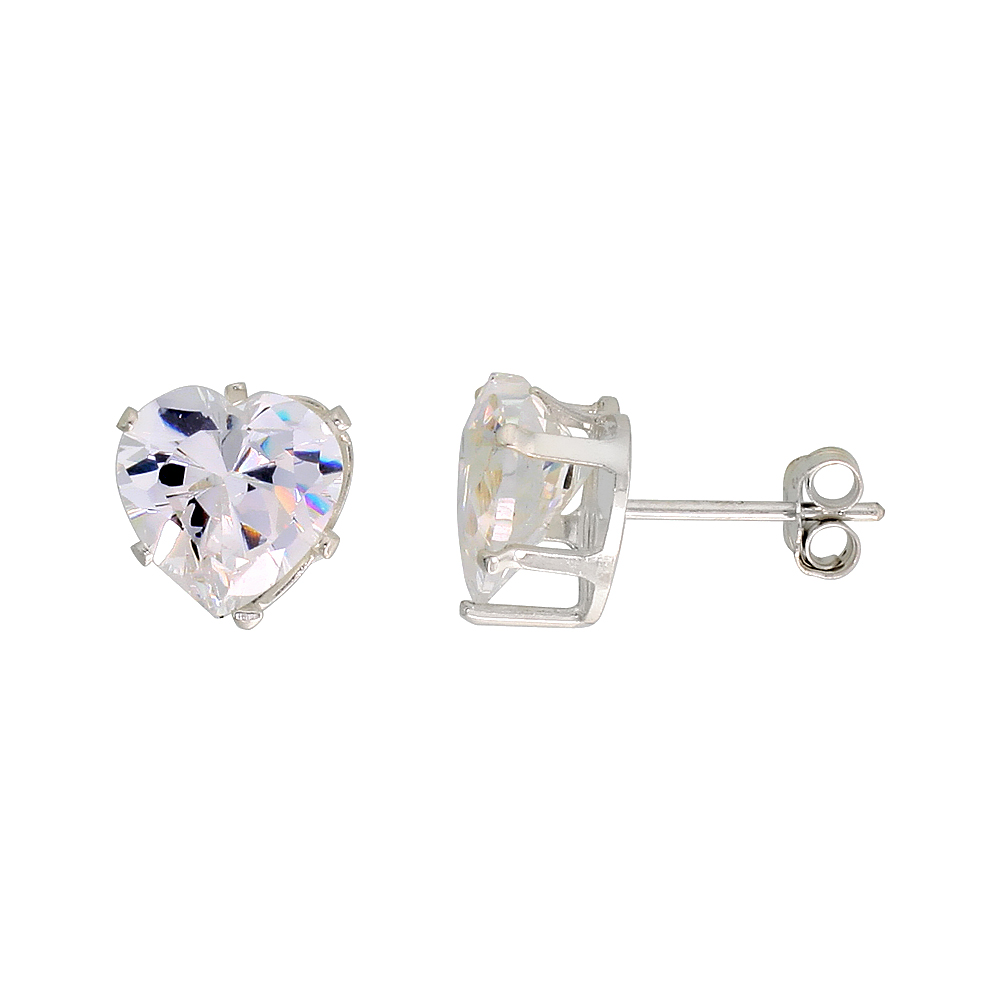 STERLING SILVER CUBIC ZIRCONIA HEART EARRINGS STUDS 3.5 CARATS/PAIR