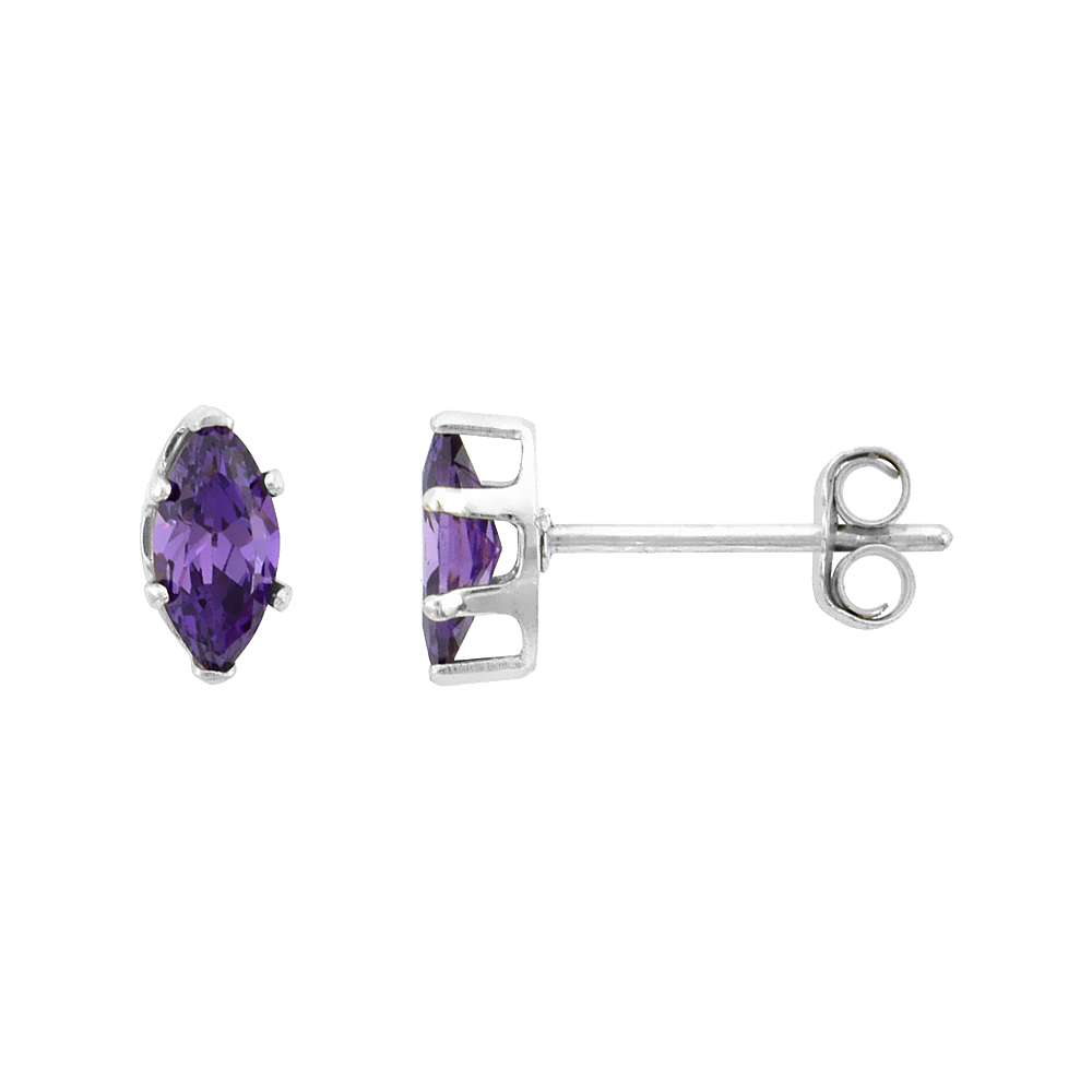 STERLING SILVER CUBIC ZIRCONIA MARQUISE AMETHYST EARRINGS STUDS PURPLE COLOR 0.5 CARATS/PAIR