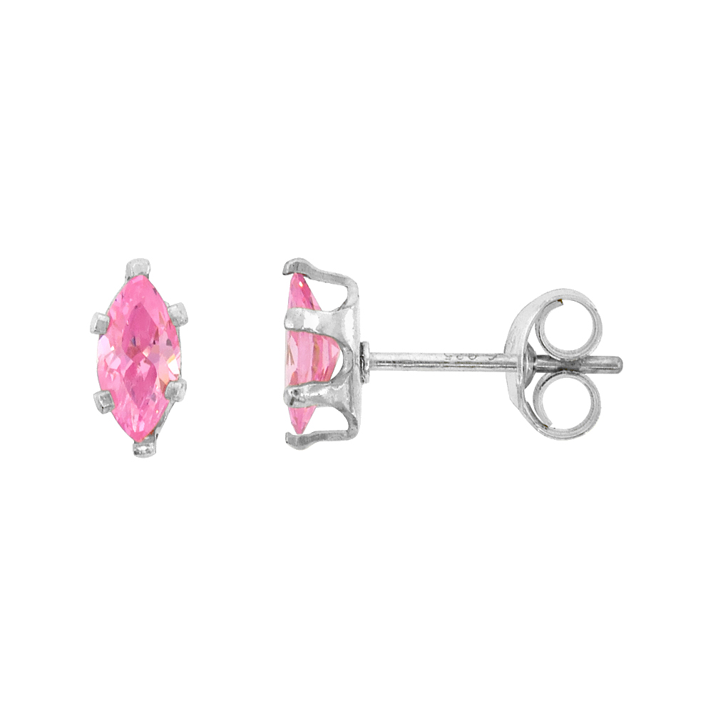 STERLING SILVER CUBIC ZIRCONIA MARQUISE PINK EARRINGS STUDS PINK COLOR 0.5 CARATS/PAIR